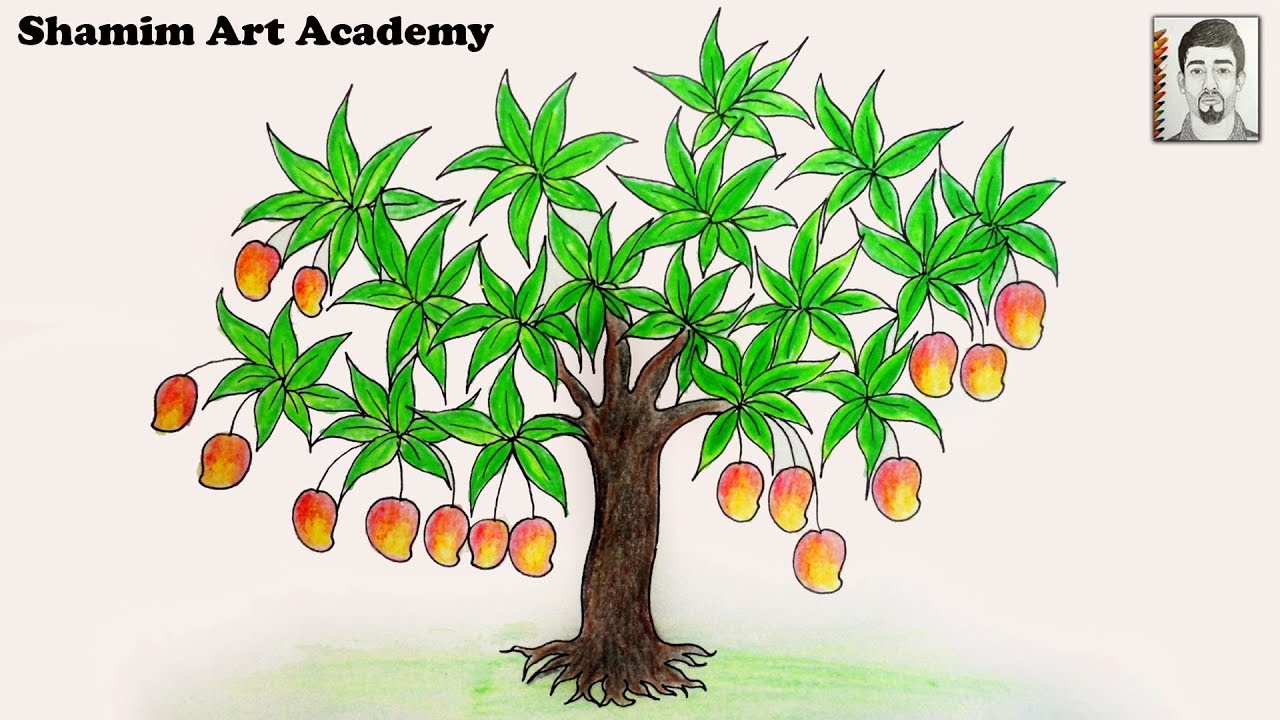 How to draw a tree | easy mango tree drawing | pastel colour drawing for  kids | - YouTube